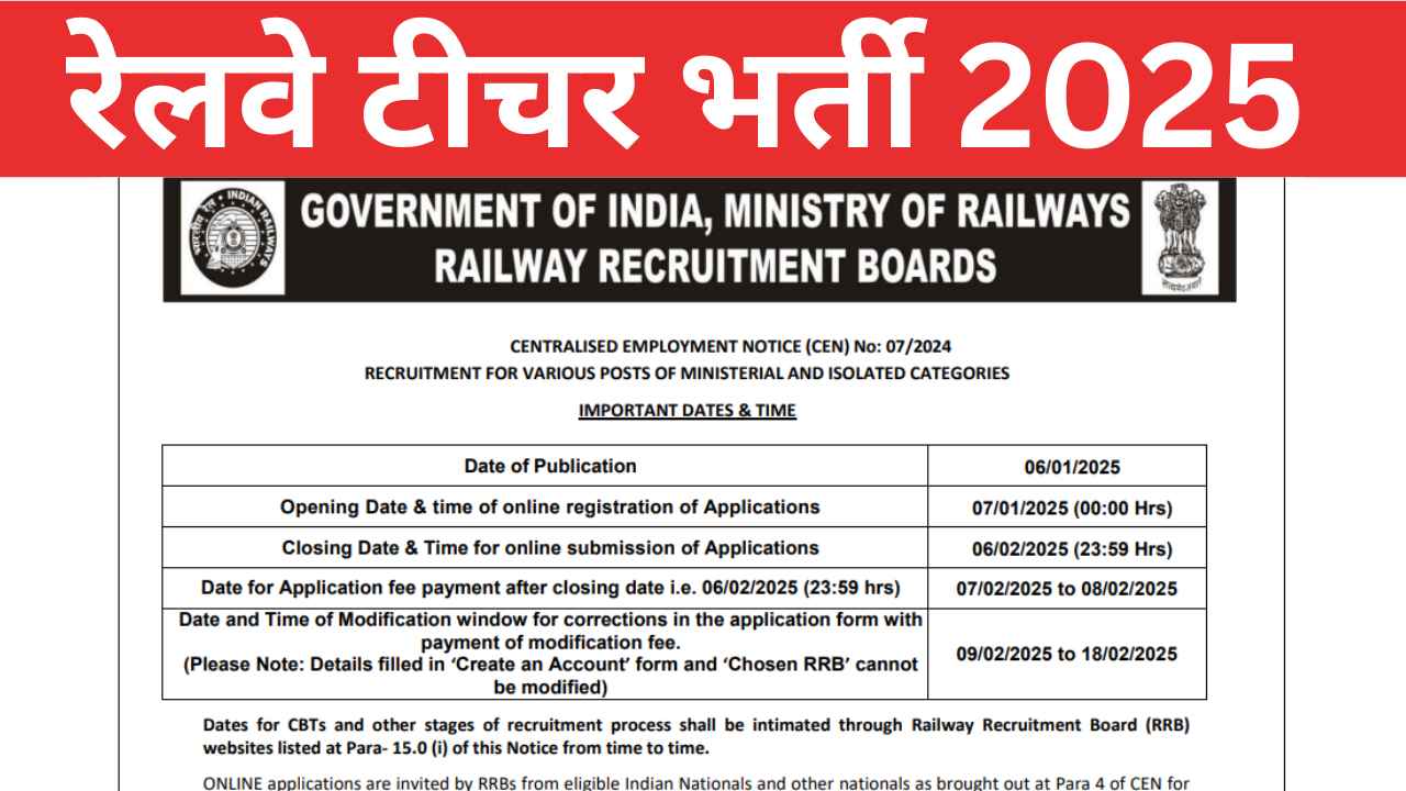 Railway Teacher Vacancy 2025