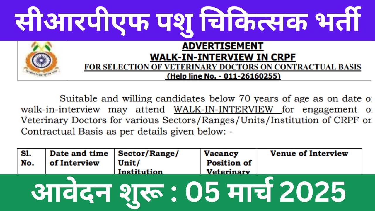 CRPF Veterinary Doctors Vacancy 2025